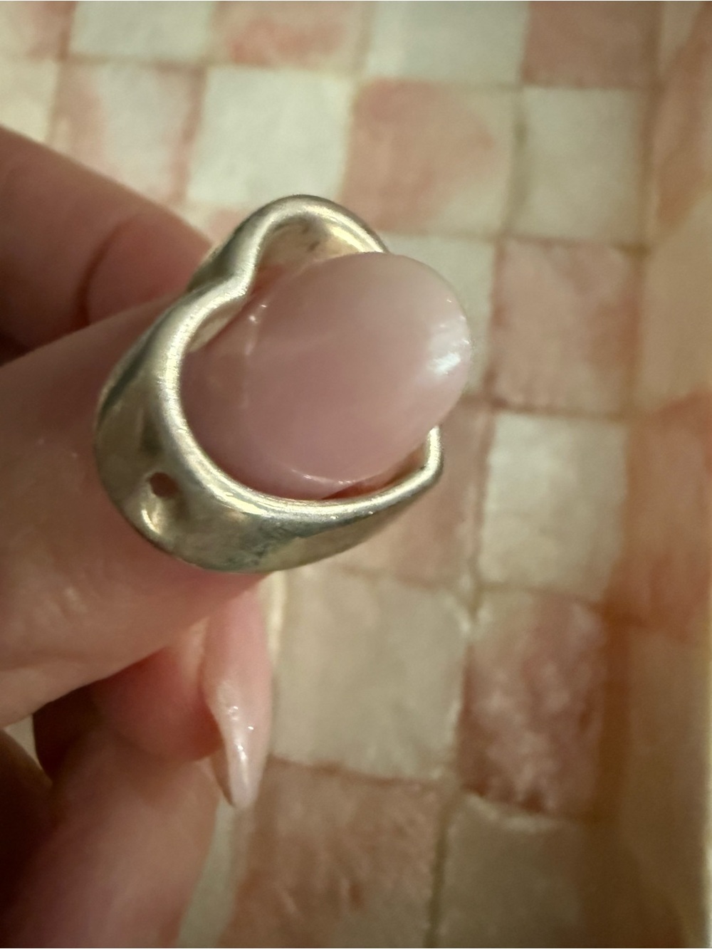 Tiffany & Co. Silver Heart Pendant with Soft Pink Stone